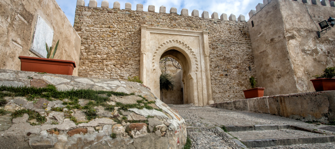 Kasbah of Oudayas blue and white alleyway with river view in Rabat, one of the Highlights of Rabat