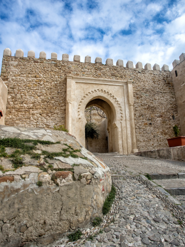 Kasbah of Oudayas blue and white alleyway with river view in Rabat, one of the Highlights of Rabat