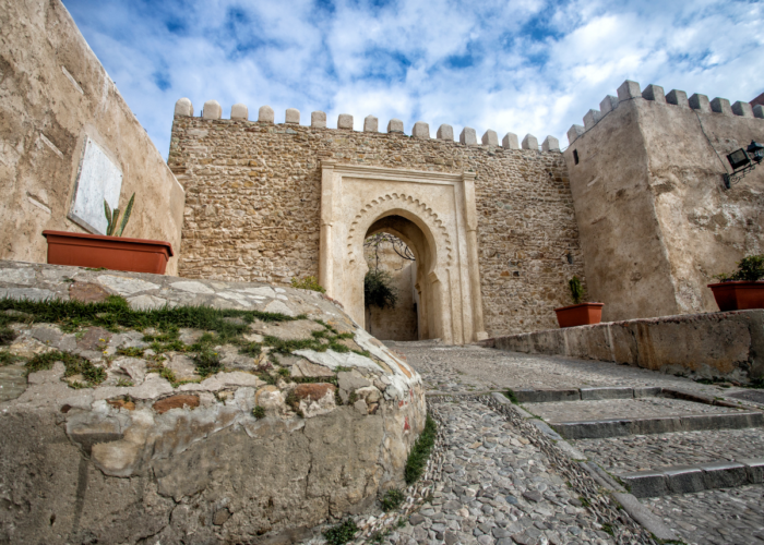 Kasbah of Oudayas blue and white alleyway with river view in Rabat, one of the Highlights of Rabat
